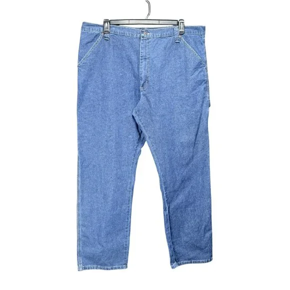 Wrangler Blue Denim Carpenter Jeans Mens Size 40x32 With Utility Pockets - Picture 1 of 9